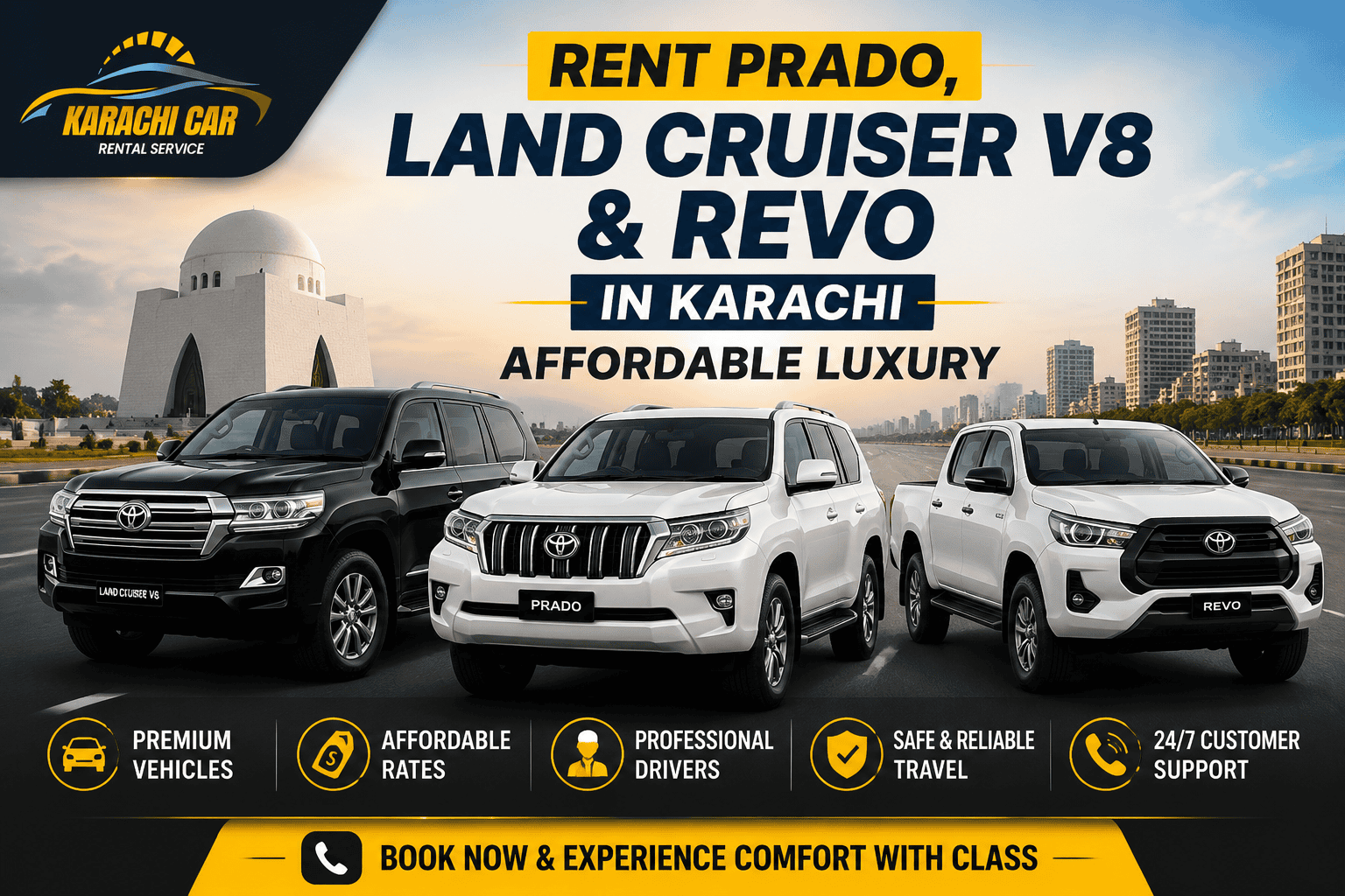 Rent Prado, Land Cruiser V8 & Revo in Karachi – Affordable Luxury